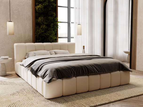 Lit Coffre rembourré avec sommier relevable 120x200 Split Créme