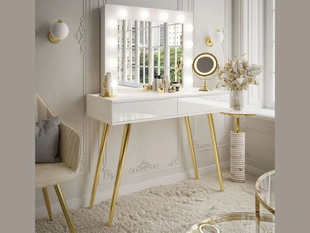 Coiffeuse avec miroir et éclairage LED Olivine Brillant blanc