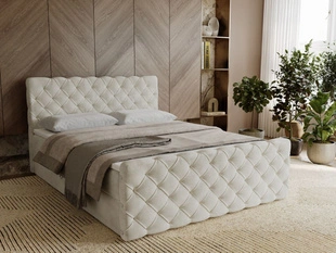 Lit Boxspring avec Coffre de Rangement 140x200 Lunaris Crème