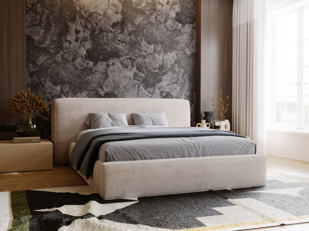 Lit Coffre rembourré avec sommier relevable 120x200 Monza Beige