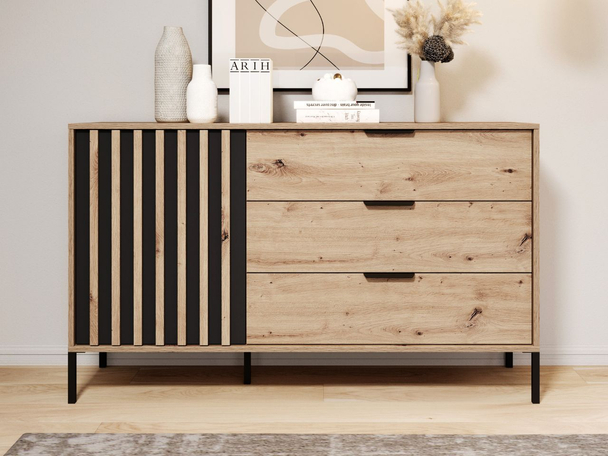 Commode avec portes et tiroirs Turia Chêne Artisan, Anthracite