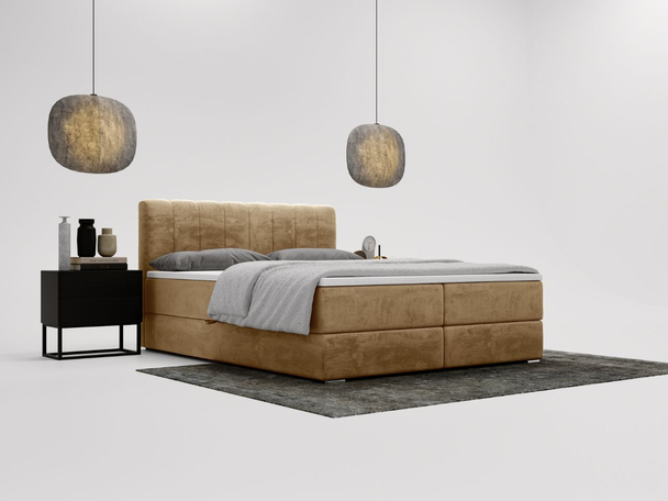 Lit Boxspring avec Coffre de Rangement 160x200 Forte Beige
