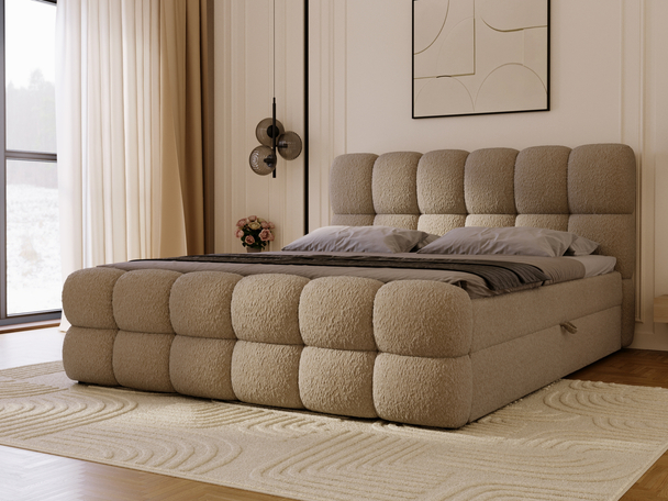 Lit Boxspring avec Coffre de Rangement 140x200 Modo Marron