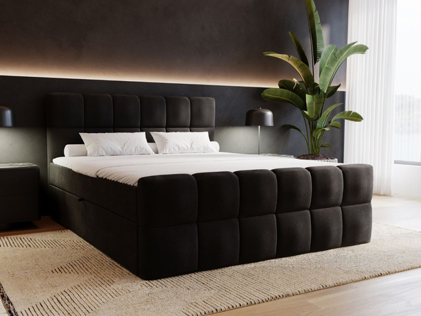 Lit Boxspring avec Coffre de Rangement 200x200 Alicante Noir