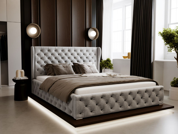 Lit Coffre rembourré avec sommier relevable 120x200 Kingston Gris clair