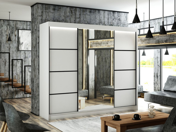 Armoire avec miroir et éclairage LED Portel Blanc
