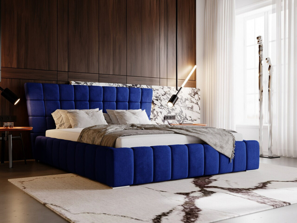Lit Coffre rembourré avec sommier relevable 180x200 Paris Bleu foncé