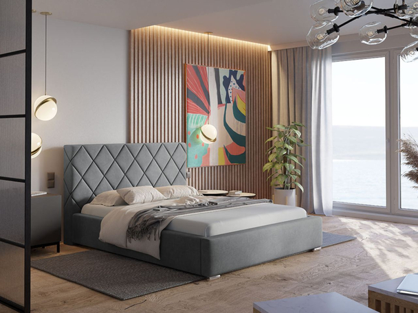 Łóżko tapicerowane z pojemnikiem i stelażem 140x200 Taranto Szare