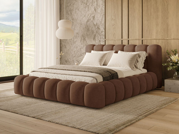 Lit Coffre rembourré avec sommier relevable 160x200 Averia Marron