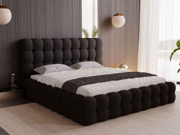 Lit Coffre rembourré avec sommier relevable 180x200 Twist Noir