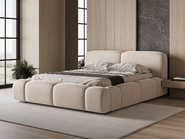 Lit Coffre rembourré avec sommier relevable 140x200 Aubi Beige