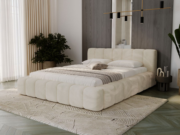 Lit Coffre rembourré avec sommier relevable 160x200 Ibiza Créme