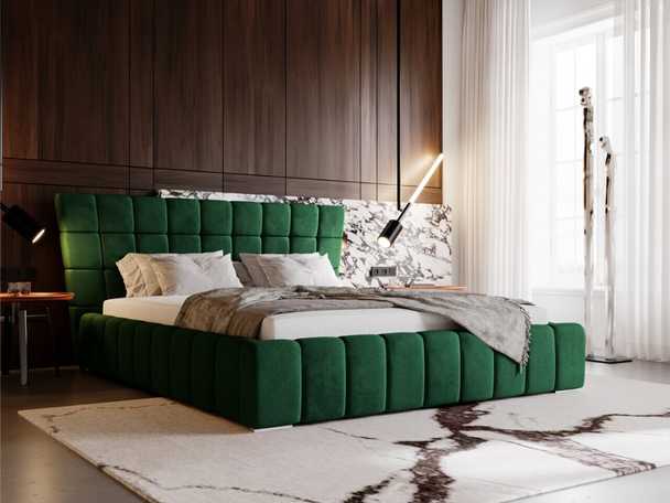 Lit Coffre rembourré avec sommier relevable 120x200 Paris Vert