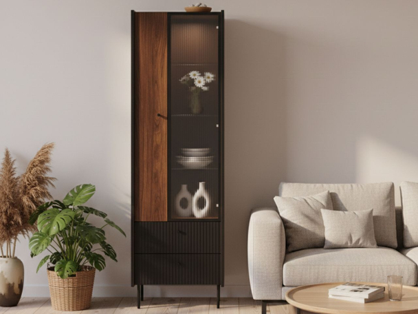 Moderne Vitrine avec LED Pascale Noix de Warmie, noire